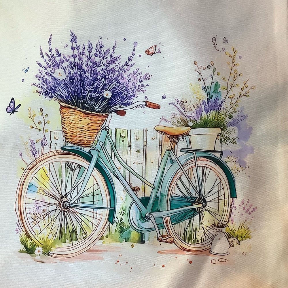 French Lavender Bicycle Canvas Tote Bag NWT 13.5” x 15” - Picture 2 of 16